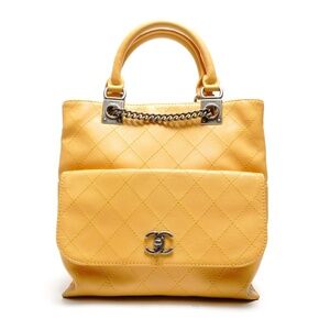 Chanel CHANEL Gunmetal 2-Way Handbag Yellow